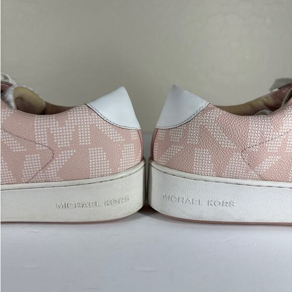 Michael Michael Kors Poppy Lace-Up Sneakers Pink White Size 10 Designer Leather - Picture 8 of 10